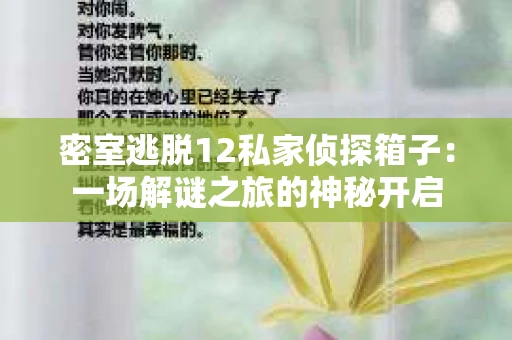 密室逃脱12私家侦探箱子：一场解谜之旅的神秘开启